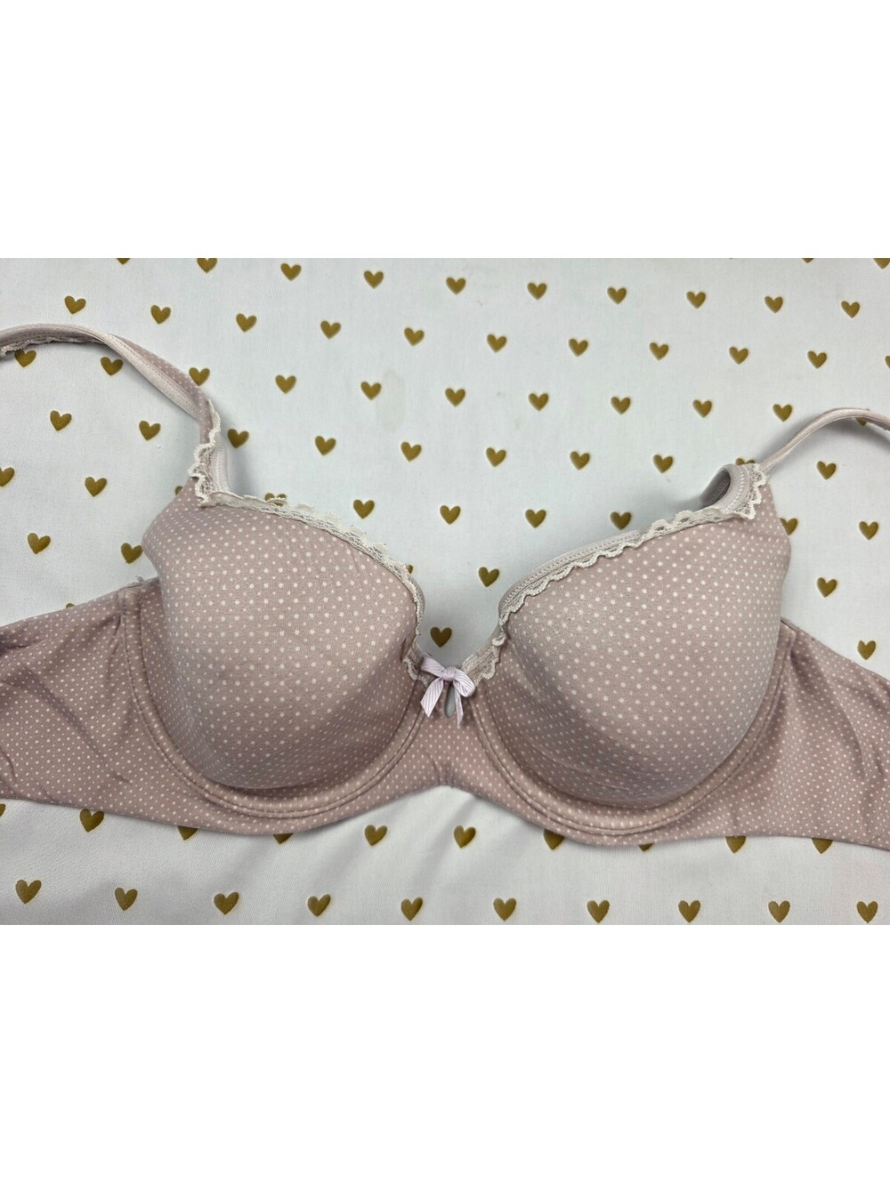 Victorias Secret Polka Dot Lined Demi Balconette Bra 32DD